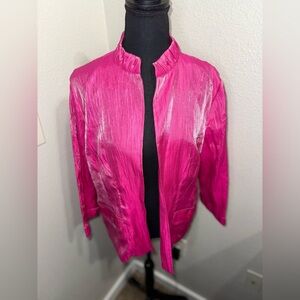 Chico's Valentines Alegra Shine 3/4‎ sleeve open front jacket in hot pink- Small